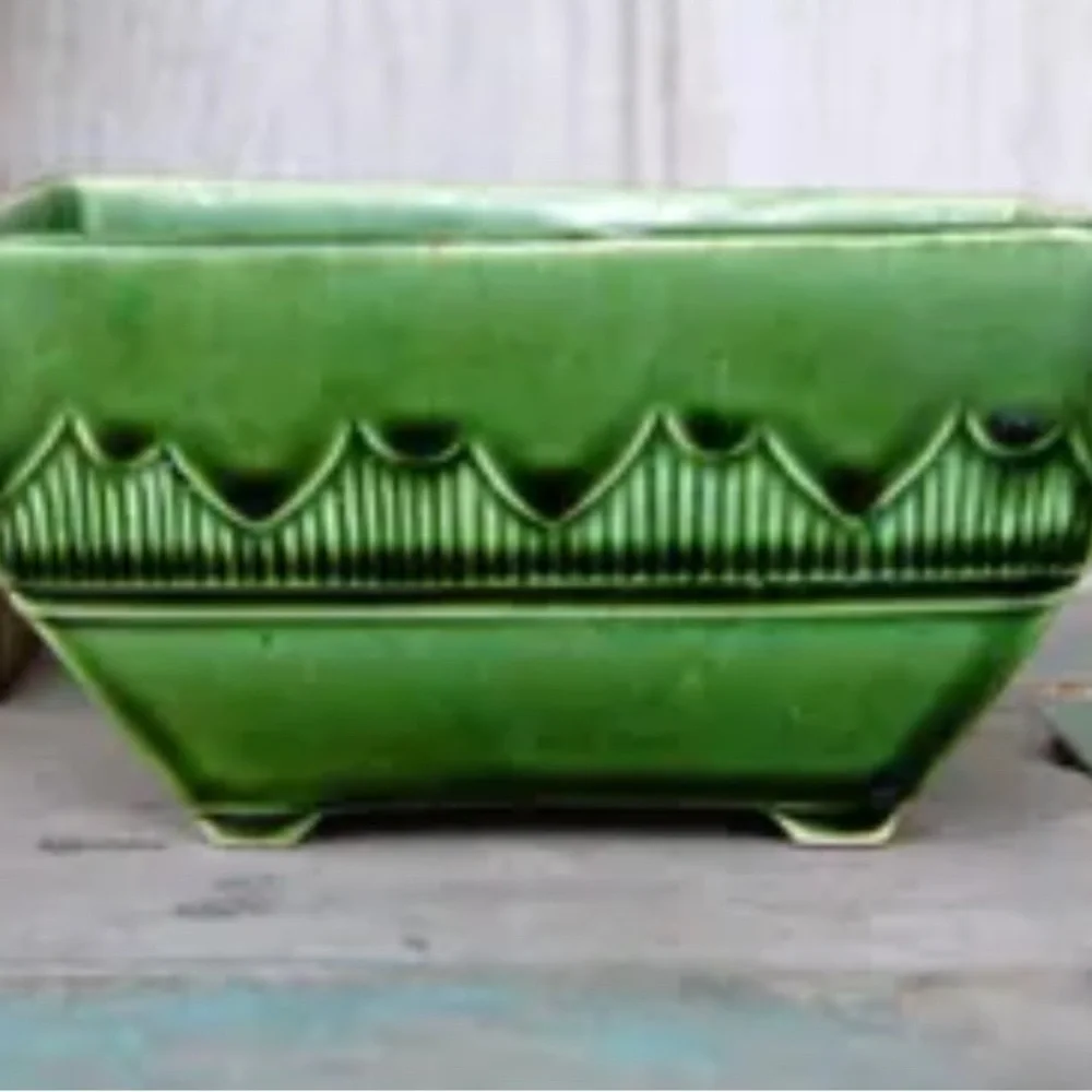 Two Vintage Green Indigo Blue Pottery Planters